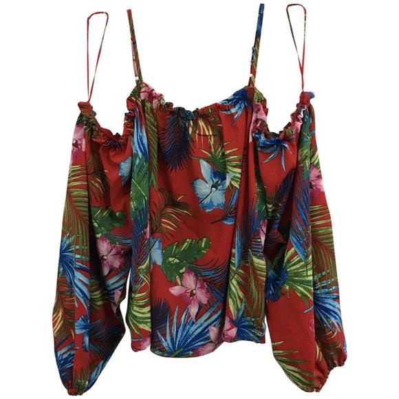 NWT Design Lab Floral Print Cold Shoulder Blouse - Picture 2 of 5